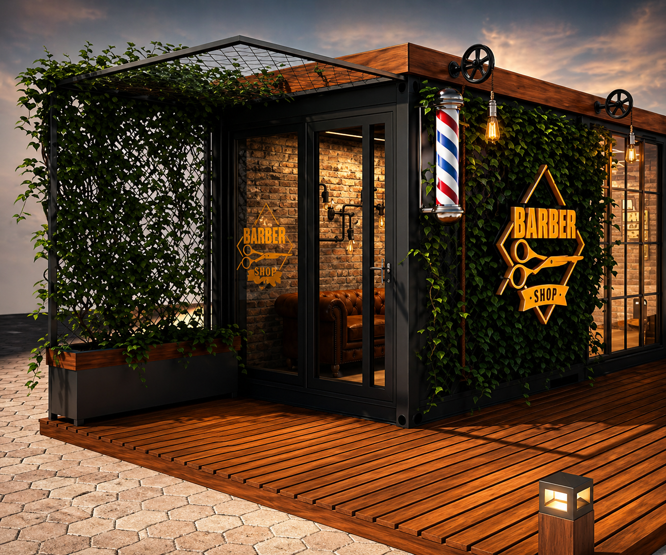 Contêiner Barbearia estiloso e funcional
